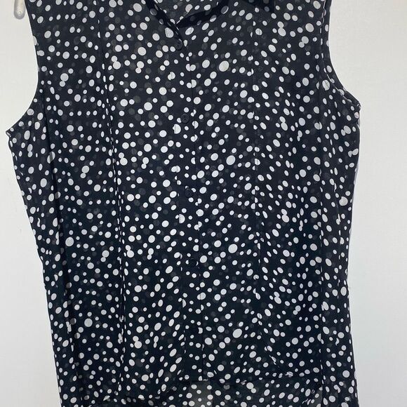 Cartise Women's Black White Polka Dot Button Up Sleeveless Tunic Top Size 12 - Picture 3 of 9